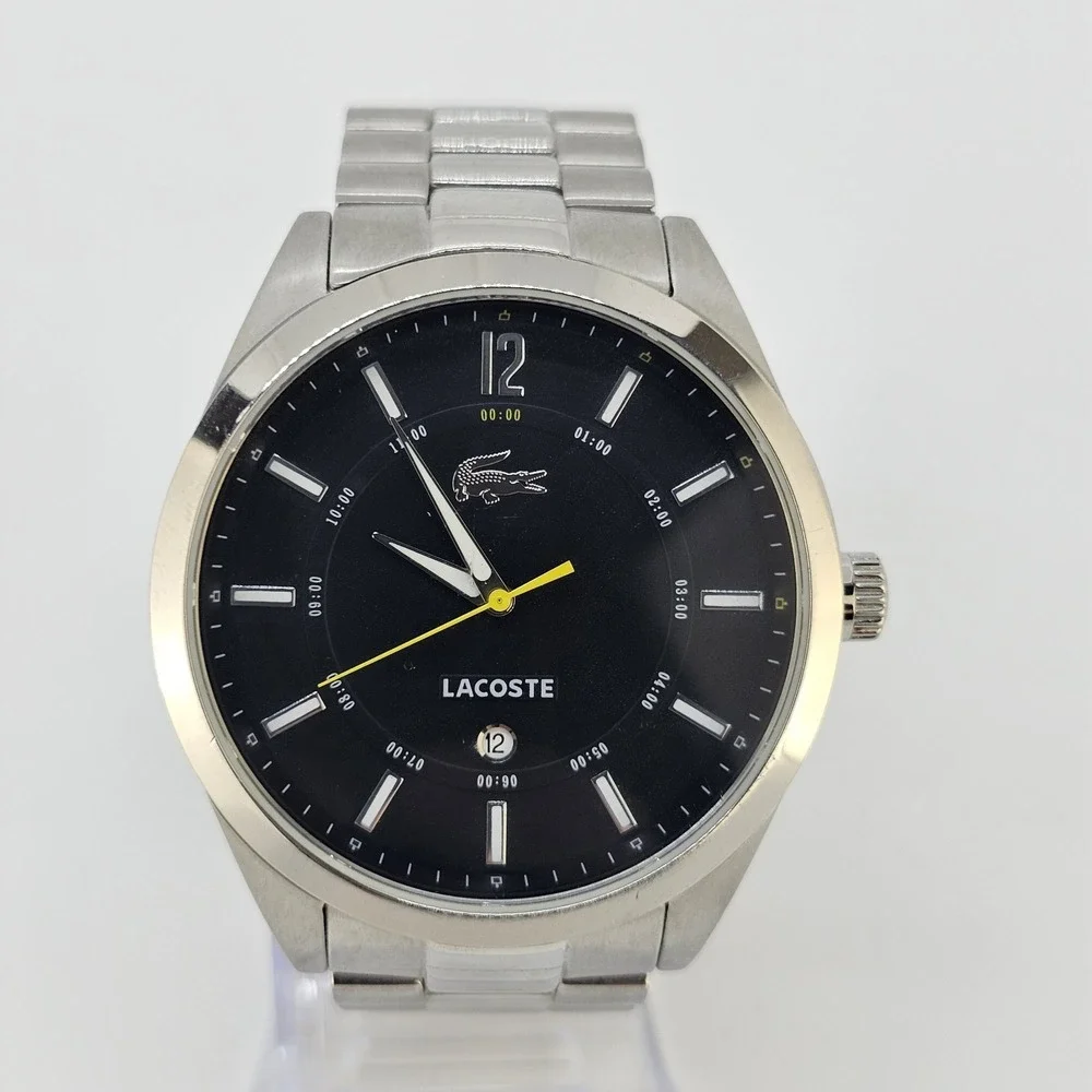 Lacoste Montreal Men Watch 44MM Black Dial Date Gray Bracelet Band 6